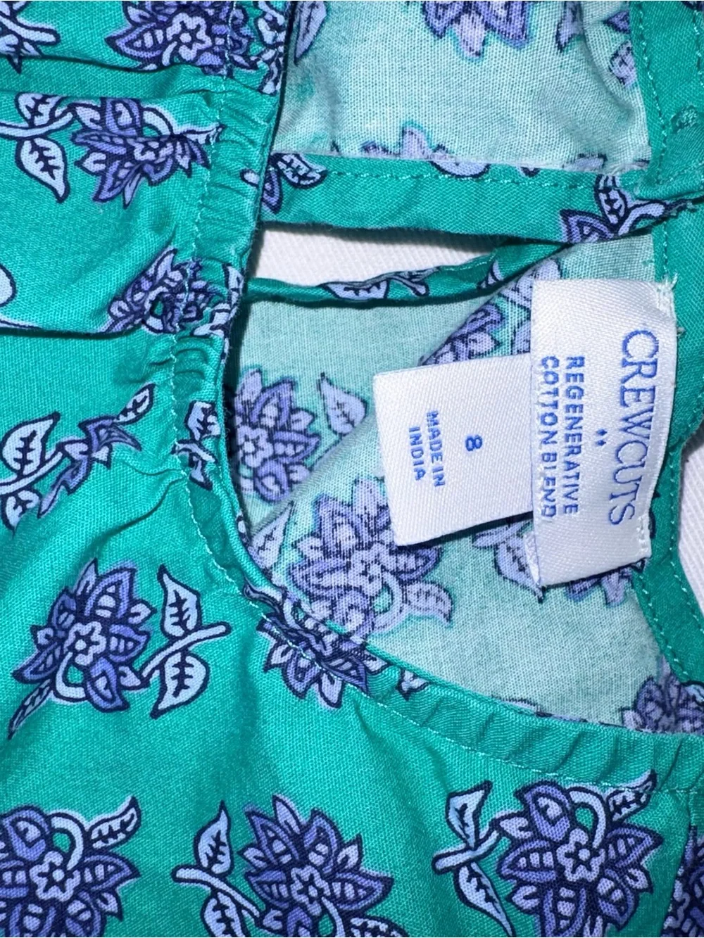 J.Crew Crewcuts Green Floral Puff-Sleeve girls Dress age 8 cotton